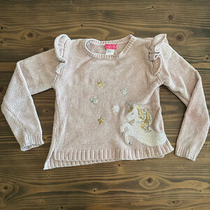 Girls Zunie Pink Chenille Unicorn Sequin Sweater Size 6X